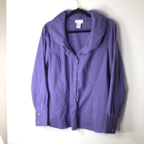 Soft Surroundings purple top large 14 button up - Picture 2 of 11